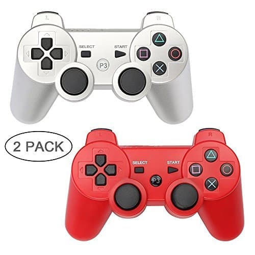 PS3 Controller XFUNY 2 Pack Wireless Bluetooth 6-Axis Controllers Dualshock 3 Gamepad for PlayStation 3 with Charging Cable (Black)