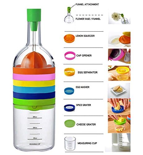 8 in 1 Kitchen Tools / Multipurpose Kitchen Gadget / Funnel / Lemon squeezer / Spice Grater / Egg Masher / Cheese Grater / Egg Separator /Measuring Cap / Jar Opener / 8 in 1 Measurer