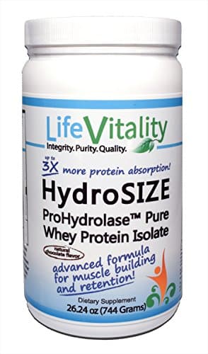 HydroSIZE ProHydrolase Pure Whey Protein Isolate Powder, BCAA & EAA, Advanced Enzyme Formulation, Chocolate Flavor, by Life Vitality, 26.24 oz, 1.64 lbs, 744 g (1)