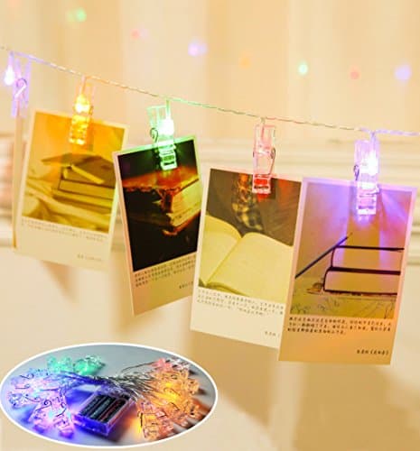 LED String Lights 20 LED photo clip String lights Battery Operated for hanging photos Fairy Starry String Lights for Party Wedding Birthday Christmas Thanksgiving Home Decoration-Multi Color