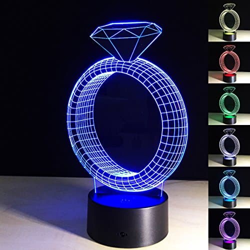 XJCKING Diamond Ring Pattern Creative 3D Night Light LED Touch 3D Lamp 7 Colors-Changing Desk Lamp LED Table Light Children Decorative Night Light Household Lights