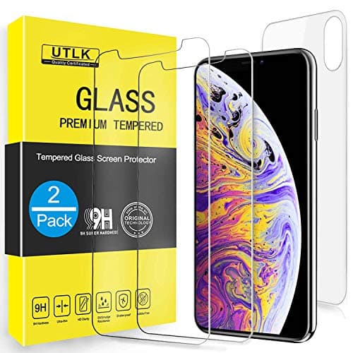 UTLK Screen Protector for iPhone Xs Max,[2 Pack Front+1 Back+1 Camera Lens Protector ] [6.5 inch],HD Clear Full Screen Coverage Tempered Glass Screen Protector for iPhone Xs Max 10S Max Case Friendly