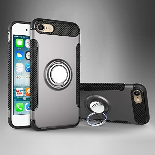 iphone 7 Case,Decovans Case DP16 iPhone 7 Case Slim Drop Protection Shockproof Cover Case with Ring 360 Degree Rotating Ring Grip Cases for iPhone 7 Compatible with Magnetic Car Mount (Gray)
