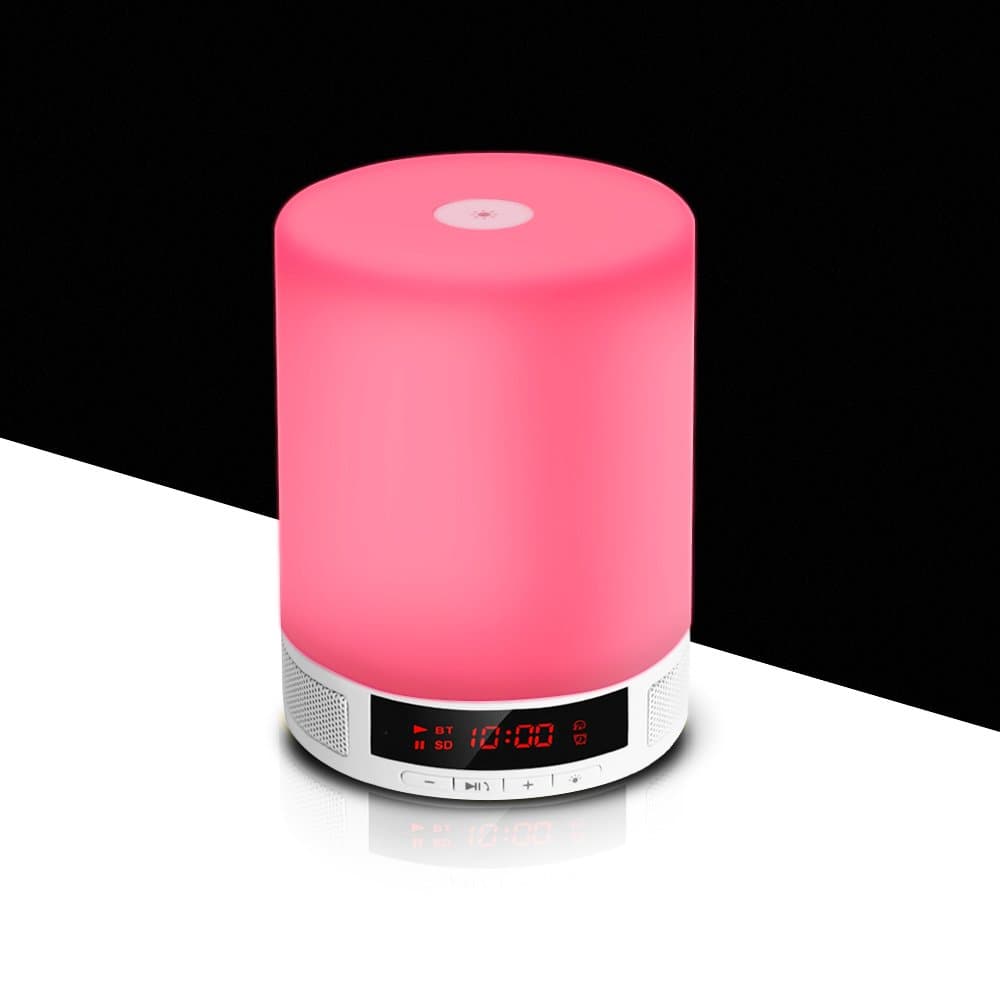 Bluetooth Speaker Lamp with Clock, Bedside Lamp Touch Control Dimmable, Night Light Speaker with Alarm Clock, Hands free Speakerphone, Micro SD Card Compatible, USB Fast Charge