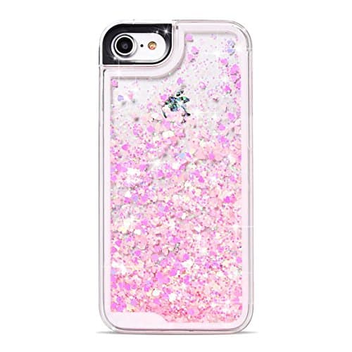 iPhone 7 Plus Liquid Case - Transparent Glitter Fun Quicksand Case TPU Hard Case Flowing Liquid Moving Stars Floating Luxury Sparkle Case for iPhone7 Plus/ 5.5inch (Pink)