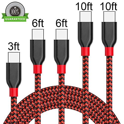 Hootech USB Type C Cable, 5Pack 3FT 2x6FT 2x10FT Nylon Braided USB C Charger Cable Fast Charging Cord Compatible Samsung Galaxy S9 S8 Plus Note 9/8, LG G6G7, Moto G6 Play, Google Pixel XL 3/3 XL-Red