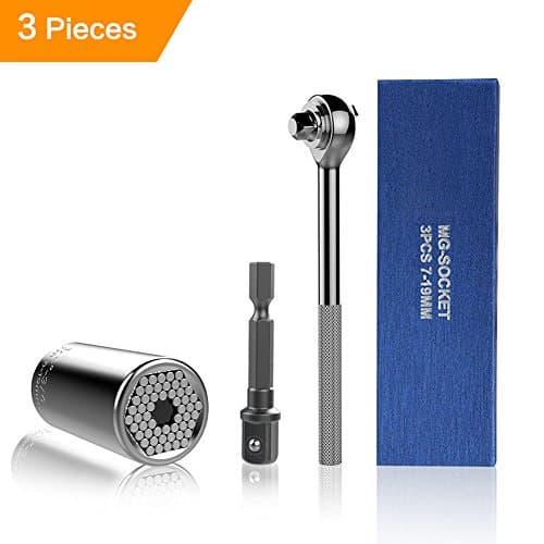 Universal Socket, 3Pcs N in 1 Multi-function Socket Wrench Set Grip Adapter 1/4’’-3/4’’ (7mm-19mm) Grip Socket Set Adjusting Bushing Ratchet Metric Gator Wrench Power Drill Adapter Repair Tools
