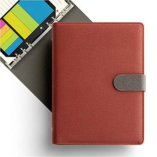 KKDragon Notebook A5 Hardback Notebook + Sticky Memo Notes + Week Plan and Ruled Lines Ivory White Colored Paper, 6 Hole Ring Binder Cloth Texture PU, Contrast Color Design, 80 Sheets/160 Pages