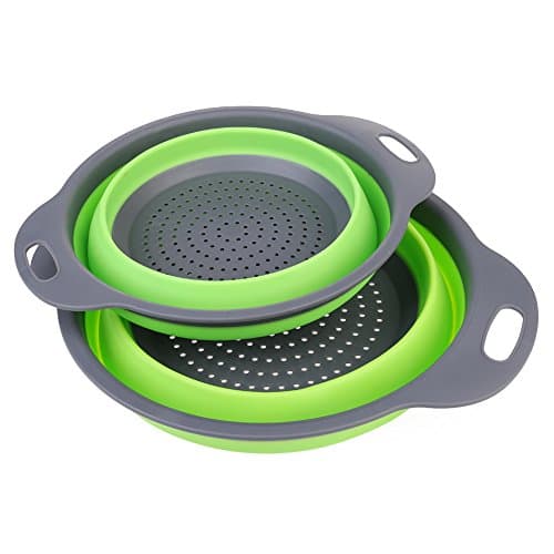 WOPS 2pcs Kitchen Collapsible Silicone Colanders/Strainers Folding Filter Basket (Green)