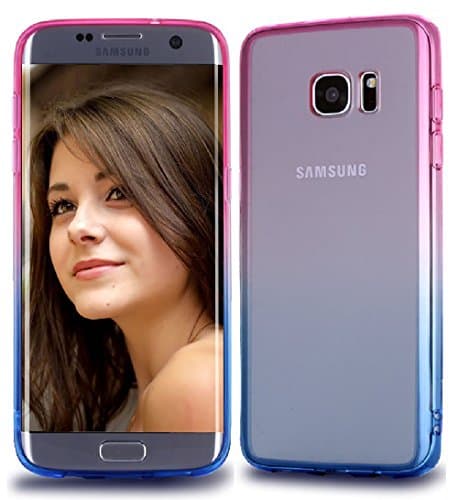 S7 Edge Case,ACCBTECH Shock Absorption Soft TPU Thin Slim Flexible Rubber Anti-scratch Shell Protective Clear Back Bumper Case for Samsung Galaxy S7 Edge 5.5 inch (pink&blue)