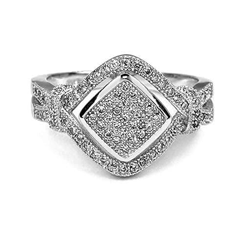 Diamond Shape Micropave AAA Cubic Zirconia Solid 925 Sterling Silver Ring (9)