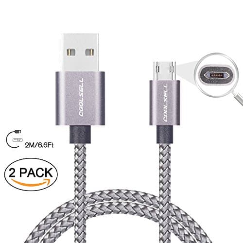 Reversible Braided Micro USB Cable,COOLSELL 2-Pack 6.6ft Double Sided Braided Reversible Micro B Charger and Sync Cables for Samsung ,HTC, Nokia and Other Device with Micro Connector (Grey)
