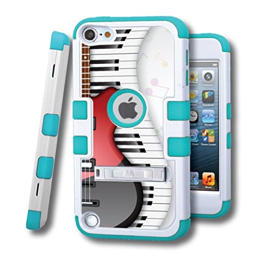 iPod touch 5 Case, CASECREATOR[TM] For Apple iPod touch 5 5G 5th GEN () -- TUFF Hybrid Rubber Hard Snap-on Case Natural Cream W/Tropical Teal-Guitar with Piano