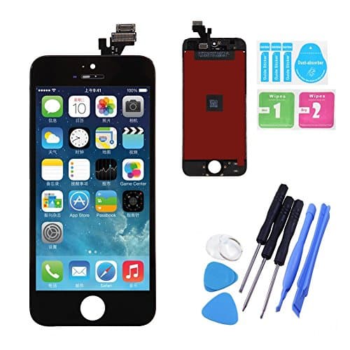 LLLccorp LCD Display Touch Digitizer Frame Assembly For iPhone 5 5G with Repair Tools And Glass Screen Protector (iPhone 5 Black)