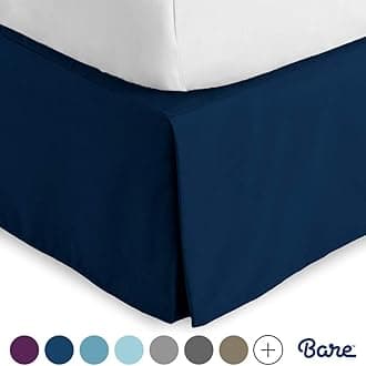 Bare Home Pleated Full XL Bed Skirt - 15-Inch Tailored Drop Easy Fit - Bed Skirt for Full Extra Long Beds - Center & Corner Pleats (Full XL, Dark Blue)