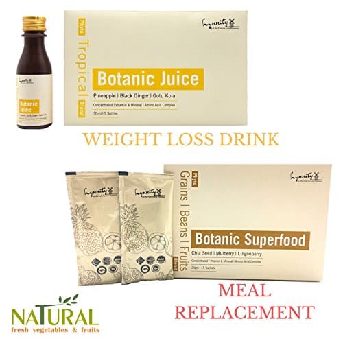 30 DAYS Super Effective Weight Management PROGRAM (2 Botanical Flat Tummy Slim Juice + 2 Meal Replacement) Reduce Bloating, Toxins, Snacks craving, Fats Cellulite, Burn Fats, Boost Energy - NATURAL-