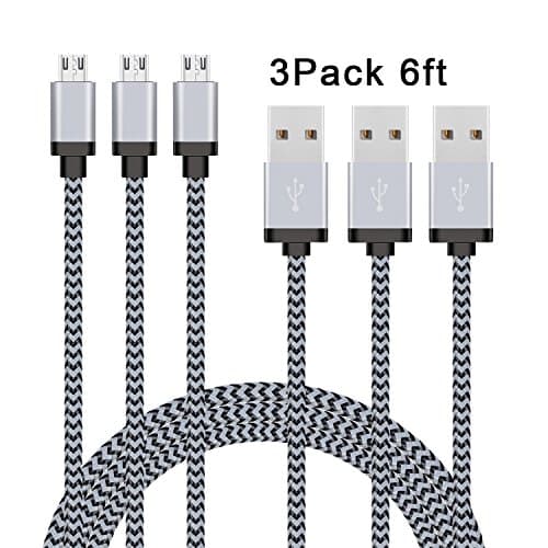 Micro USB Cable, RODERICK 6ft High Speed Micro-USB to USB 2.0 Cable Nylon Braided Android Charging Cord Micro USB Charger for HTC, Blackberry and More (Black&amp;Grey 3 Pack)