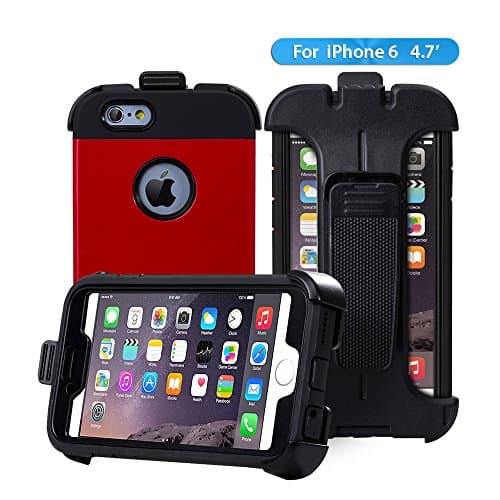 iPhone 6 Case,iPhone 6s Case, Anken [Shock Absorption] Slim Fit Dual Layer Hybrid Case with [Belt Clip] Kickstand &amp; Screen Protector Shockproof Drop Proof Case for Apple iphone 6/6s 4.7 Inch (Red)