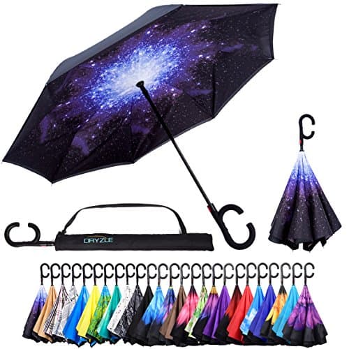 Reverse Inverted Inside Out Umbrella - Upside Down UV Protection Unique Windproof Brella That Open Better Than Most Umbrellas, Reversible Folding Double Layer