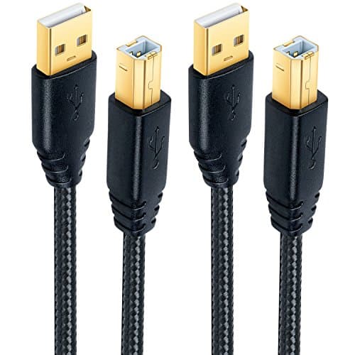 Besgoods 2-Pack 3M/10ft USB 2.0 Printer Cable Long Braided Type A Male to B Male Printer Cords with Gold-Plated Connector - Black