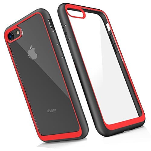 iPhone 7 Case Silicone, iPhone 8 Case Clear, Slynmax iPhone 8 Phone Case Red Flexible TPU Silicone Bumper Edge + Transparent PC Back Crystal Clear Gel Anti-Drop Shockproof Protective case for Girl