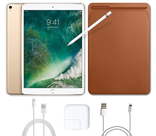 2017 New IPad Pro Bundle (4 Items): Apple 10.5 inch iPad Pro with Wi-Fi 512 GB Gold, Leather Sleeve Saddle Brown, Apple Pencil and Mytrix USB Apple Lightning Cable
