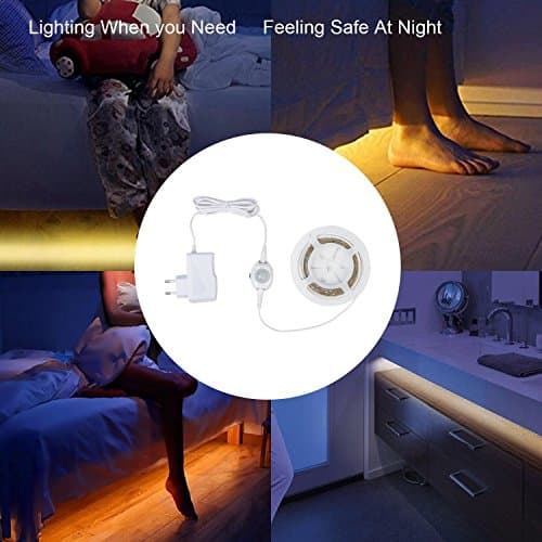 Motion Activated Bed Light Under bed Lighting Flexible LED Strip Motion Sensor Night Light Sensor led light Bedside Lamp Illumination with Automatic Shut Off Timer (Warm Soft Glow) Light LED