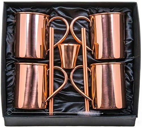 Old Moscow Mule Copper Mugs - 16oz Solid Copper Smooth Cups - Gift Set Bundle of 4