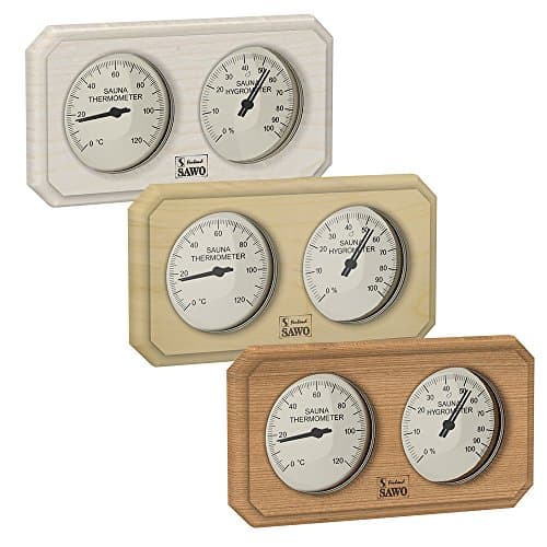 SAWO Sauna Thermo-Hygrometer 221-TH, Rectangular Horizontal, Pine, Aspen or Cedar