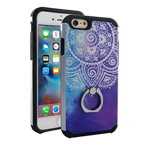 iPhone 6S Case iPhone 6 Case With Ring Holder [KICKSTAND] Unique Hipster Chic BOHO Retro Vintage Girly Designer Cover by TropicaseMAX. Heavy Duty Protection With Great Utility (Blue Mandala)