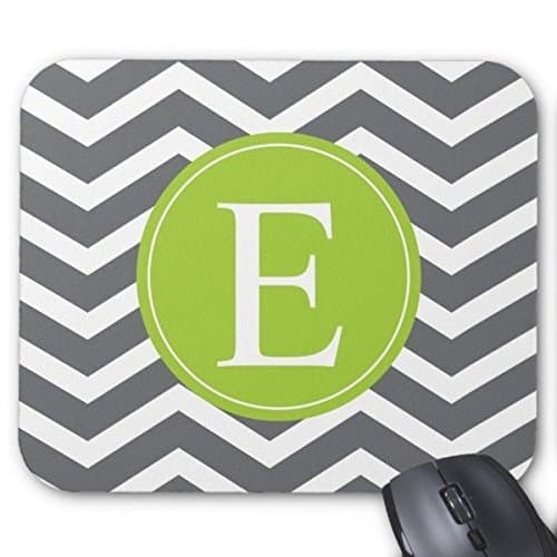 Grey White Chevron Green Monogram Mouse Pad