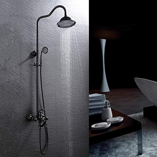 ASDAD Shower Set Wall-Mounted Rainfall Shower System Full Copper Faucet 10 Inch Supercharged Top Spray One Button Three-Speed European Can Be Raised And Lowered