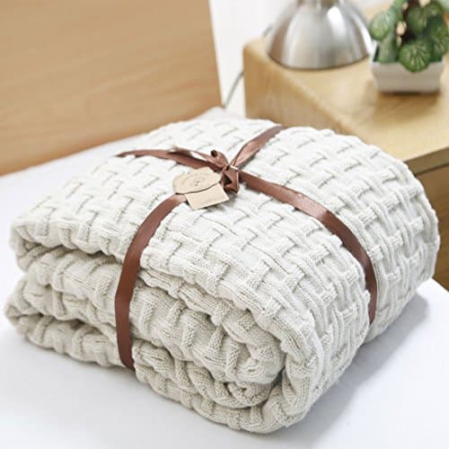 Solid Knitted Throw Blanket for Couch Chairs Sweater Texture Knit Blankets, Home Decorative Beige Blanket 47x70 Inch