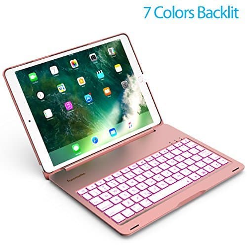 Keyboard Case Compatible with 2017 iPad Pro 10.5 - LED 7 Colors Backlit, Ultra Slim and Aluminum Alloy & 130° Folio Back Hard Cover- (for iPad Model A1701/A1709)