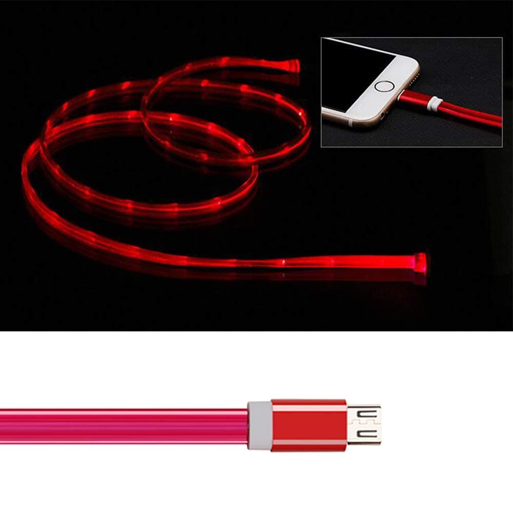 Micro USB Data Line,3ft LED Visible Flowing Light Up Charging Cable to Sync Data Cords Compatible with Samsung, Kindle, Nexus, LG, Sony, Xbox, PS4 - with Cell Phone Finger Ring Stand（Rose red）