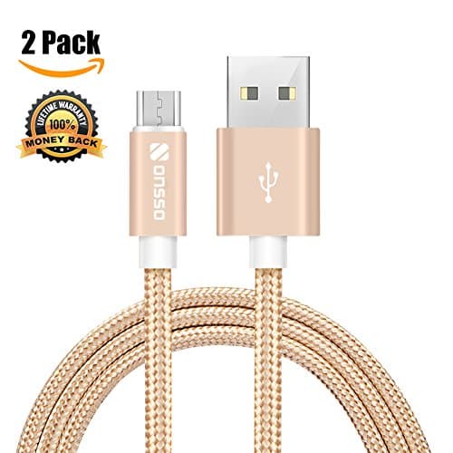 Onsso Nylon Braided Android Micro USB Cable, Micro USB to USB Cable Sync and Charging Cable for Samsung, Kindle, Android Smartphones, Galaxy S7 Edge, Moto G5, PS4 [2-Pack] (Gold, 1M/3.3Feet)