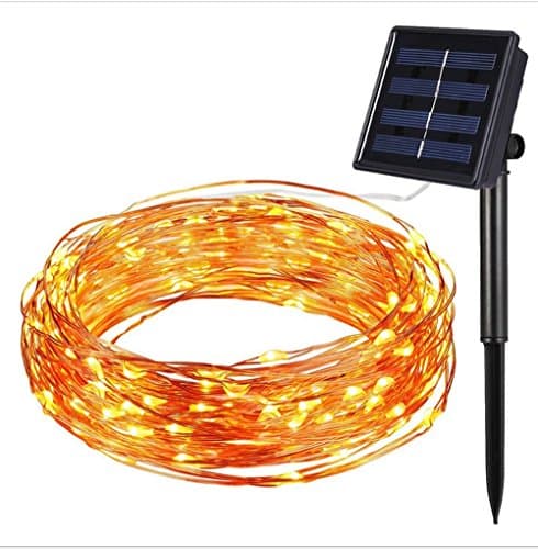 TDRSHINE Solar Powered String Lights,3 Modes 33Ft 100 LED Solar Starry String Lights Decorative Lamp for Gardens, Home, Dancing, Party Snow Globes Warm White (Copper)