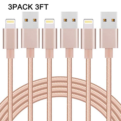 Everdigi iPhone Charger 3ft 3Pack Lightning Cable Sync & Charging Cord for iPhone 7 Plus 6S Plus 6 Plus SE 5S 5C 5, iPad 2 3 4 Mini Air Pro, iPod -Gold
