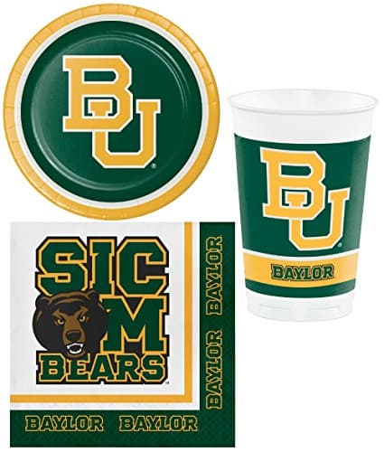 Baylor Bears Tailgating Party Pack - Bundle Includes Dinner Plates, Lunch Napkins, and Cups-Serves 8 Guests