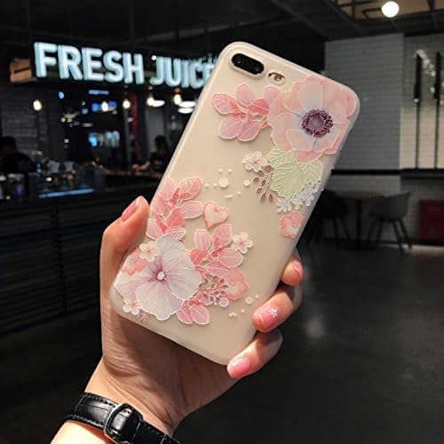 iPhone 8 plus case, iPhone 7 plus 3D Printed Flower Case, ultra thin flexible case, Shock-proof Crystal Silicone TPU Case for IPhone 8 plus iPhone 7 plus (HD 3D Flower Print) (3D Pink Flowers)
