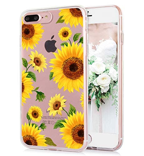 iPhone 8 Plus Clear Case iPhone 7 Plus Case Floral Yellow Sunflower Flowers Pattern Clear IMD Hybrid Hard TPU Back Cover Shockproof Protective Fun Phone Cases for Women Girls-[5.5"]