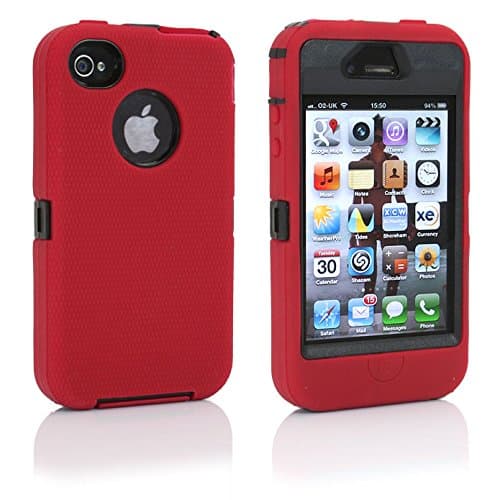 iphone 4 Case,iphone 4s Case,Rugged Rubber Case for Iphone 4/4s Hybrid with built in Screen Protector,Military Protective Cover for iphone 4/4s (Red Black)