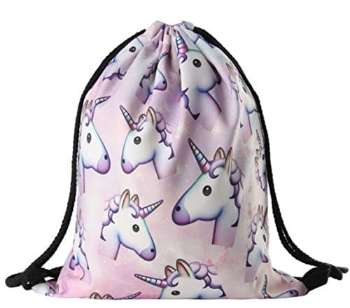 BAGOOE Printed 3D Patterns Floral Darwstring Quick Pack Travel Storage Shoulder Gym Bag Pouch Backpack Rucksack, Pink Unicorn