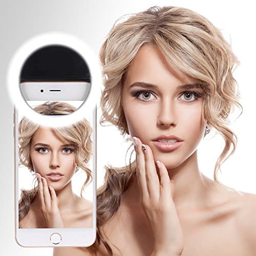 OVTECH Selfie Ring Light for Camera Selfie LED Light [36 LED] Pearl White Light Clip On Phoens, Fill Light for iPhone iPad Sumsung &amp; Other Phones, Powered by Batteries (Black)