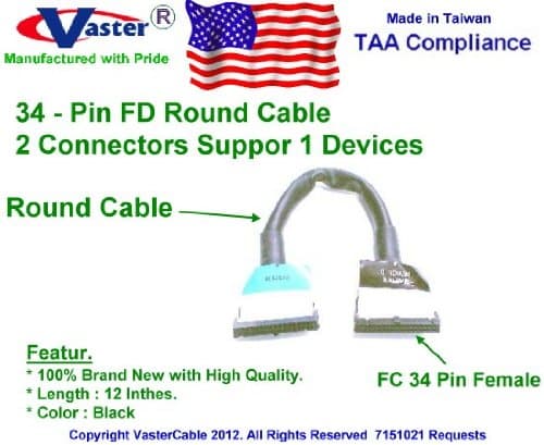FD/Floppy 1Device 3.5"Disk Drive Round Cable, 12 Inches