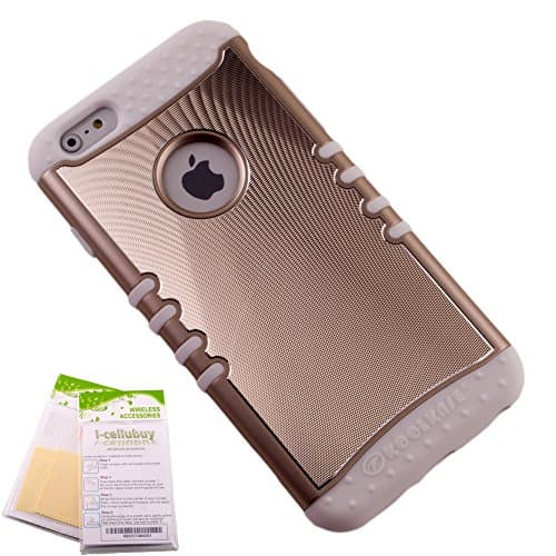 For Apple iPhone 6 Plus (5.5) Golden Metallic Pattern Snap-on on White Skin KoolKase Rocker 2 in 1 Hybrid Case Cover With 2 Screen Protector Films