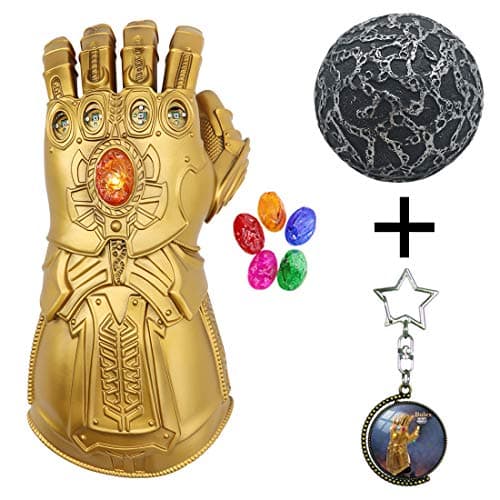 GARRISON Bulex New Version Infinity Gauntlet LED Light PVC Gloves + Bulex Unique Keychain + Infinity Stones Gurdians ORB for Halloween Props (LED Gems Separable, Adult)