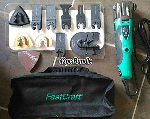 FastCraft 42pc PRO Grade Oscillating Multifunction Tool Set - 5.0Amp Peak Powerful Motor/6 Speed/Keyless Fast Blade Change System + 40pc Wide Assortment Blades +Tote GUARANTEED POWER