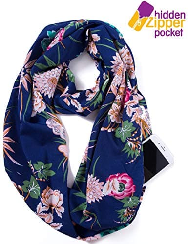 Infinity Loop Scarf with Hidden Zipper Pocket Woven Printed Patterns for Women - Travel Wrap