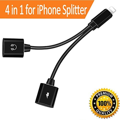Lightning Jack Adapter for iPhone 7/7 Plus iPhone X10 8/8Plus iPad iPod, Lightning Splitter Aux Accessories with Audio + Charge+ Phone Call+Music Control, Compatible with iOS 10.3 or 11 later (black）